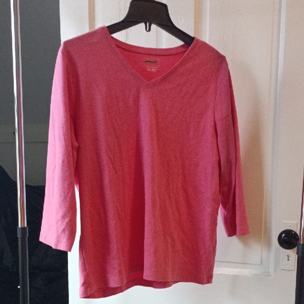 L.L. Bean Women's Long Sleeve Pink V-Neck Top